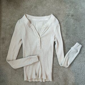 Aerie Cream Ribbed Button-Up Top